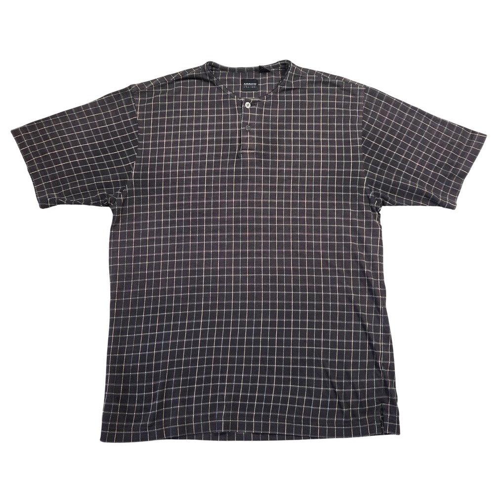 Vintgae Arrow USA 1851 Mens Henley Shirt M Eclectic Grunge‎ Plaid Short Sleeve